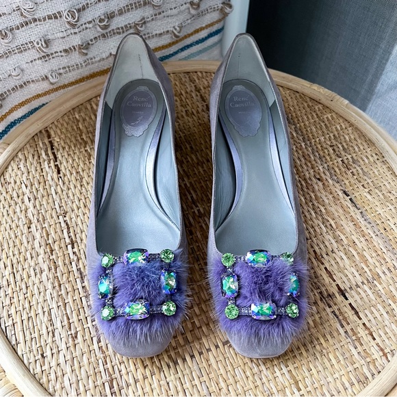 Rene Caovilla Lavender Jeweled Low Block Heels Women’s Size 40.5 - Picture 5 of 9